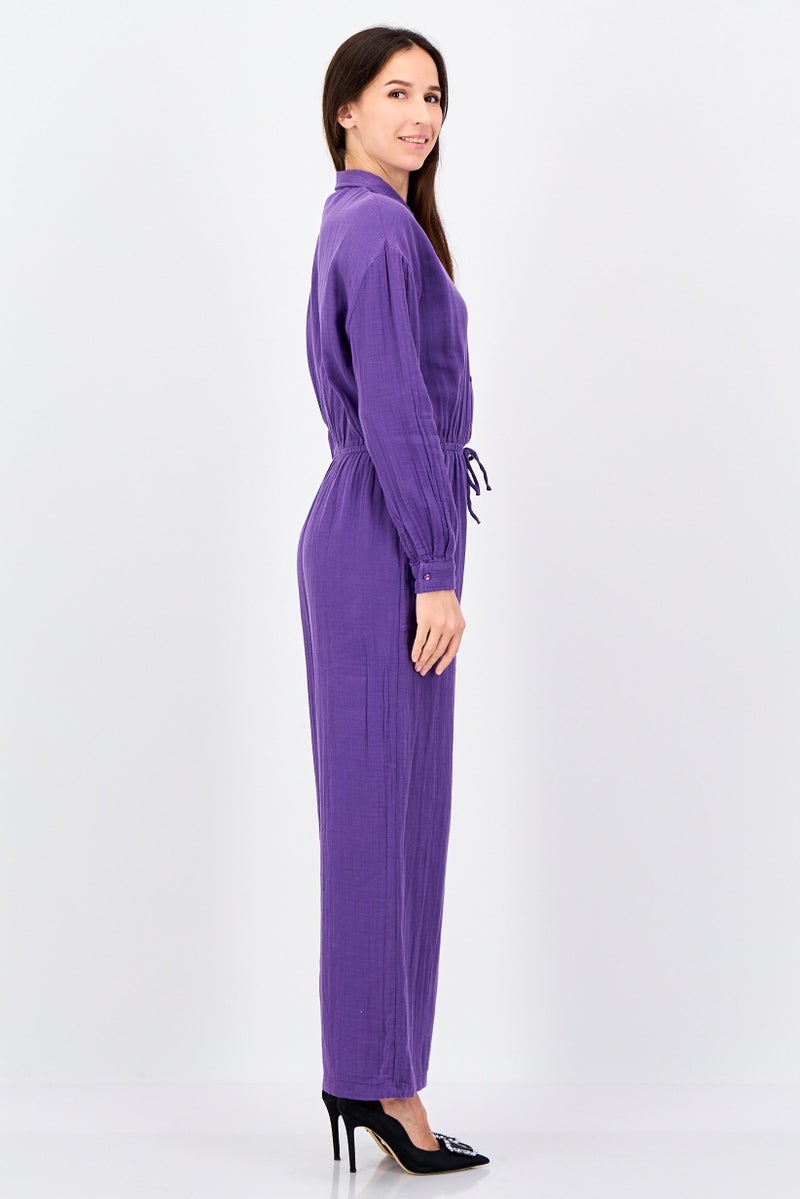 promod Women Plain Long Sleeve Jumpsuits, Purple - Image 2
